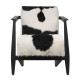 Black & White Hair on Hide & Black Teak Wood Low  Lounge Arm Chair